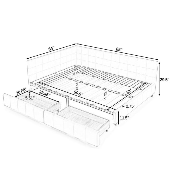 Storage Elegant Upholstered Tufted Bed Frame With Backrest And Armrests