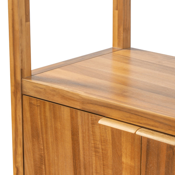 Tall Storage Bookcase Cabinet With 2 Open Shelves & Double Doors, Freestanding Shelving Unit - Natural