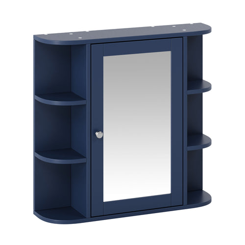 Bathroom Wall Storage Cabinet With Mirror And Adjustable Shelf, 6 Open Shelves