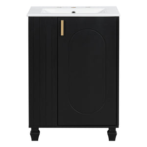 Classic Retro Bathroom Vanity With Sink, Door Shelf, Side Open Storage Frame