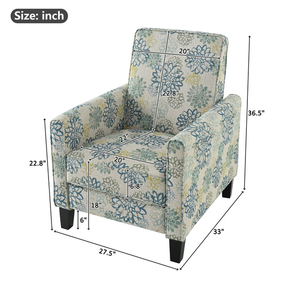 Upholstered Push Back Recliner Chair For Living Room - Blue