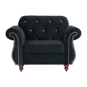 Tufted Chair With Nailhead Trim For Living Room - Black