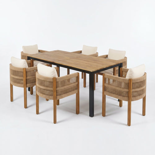 Outdoor Dining Set & Table And Rope Chairs