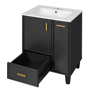 Bathroom Vanity With Sink, Deep Drawer And Pull Out Basket, Rectangular Design - Black