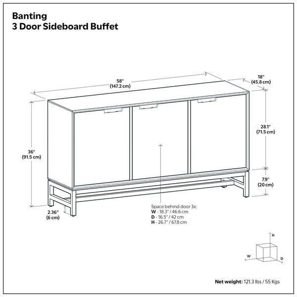 Banting - 3 Door Sideboard Buffet With Adjustable Shelves - Natural Walnut