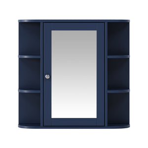 Bathroom Wall Storage Cabinet With Mirror And Adjustable Shelf, 6 Open Shelves