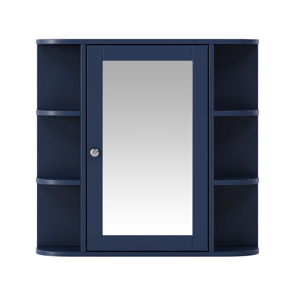 Bathroom Wall Storage Cabinet With Mirror And Adjustable Shelf, 6 Open Shelves