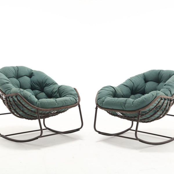 Indoor / Outdoor Oversized Wicker Egg Rocker Chair - Light Green