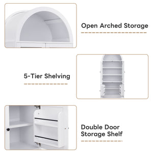 Tall Arched Top Storage Cabinet With 5 Tier Shelves, Soft Close Hinges