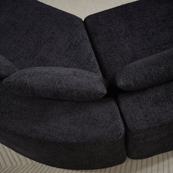 V - Shaped Modular Sofa Set & 3 Pillows And 2 Curved Ottomans For Living Rooms - Black