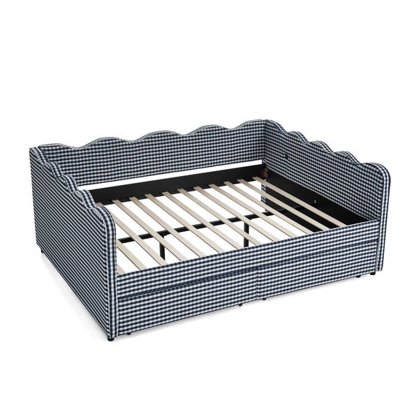 Gingham Daybed & USB Charging Port, Wave Shaped Design
