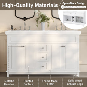 Bathroom Vanity With Double Sinks, 3 Drawers & 4 Doors - White