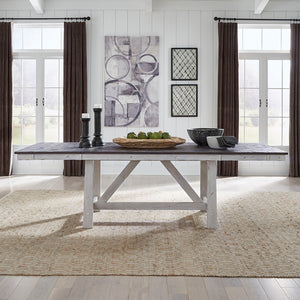 Farmhouse - Trestle Table - Two Tone White / Wood Tone