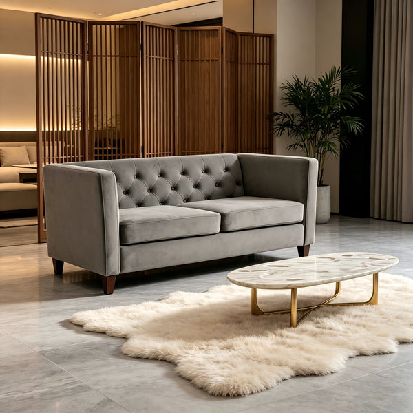 Button Tufted Loveseat, 2 Seater With Square Arm Couch For Living Room