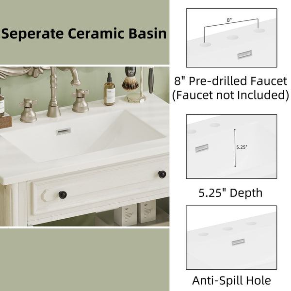 Vintage Bathroom Vanity With Sink, Rustic Cabinet With Soft Close Doors