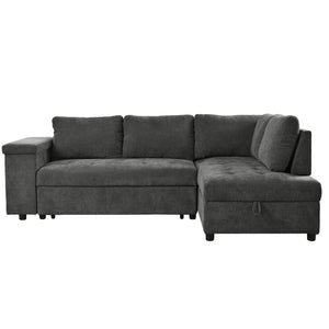 L Shaped Couch With Pull Out Bed And Storage Sectional Sleeper Sofa With Hidden Storage, Wide Armrest With Storage, For Living Room, Apartment, Bedroom, Office