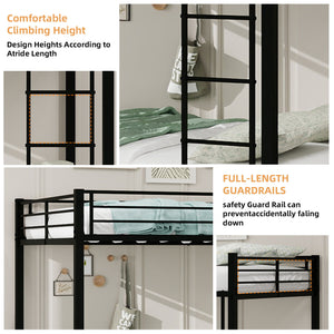 Bunk Bed For Kids, Convertible Frame With Ladders & Guardrail