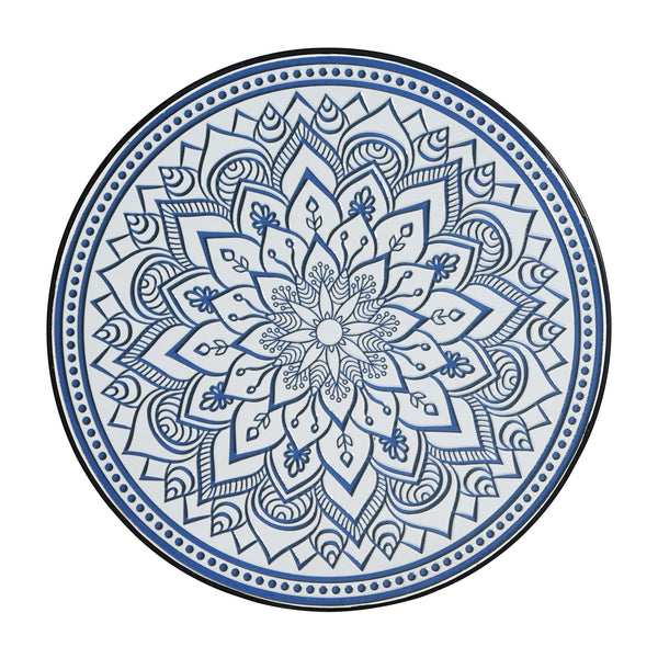 Outdoor Round Side Table With Mosaic Style Top And Curved Iron Legs
