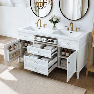 Bathroom Vanity With Double Sink, 3 Drawers, 2 Doors, Adjustable Shelves, Freestanding - White