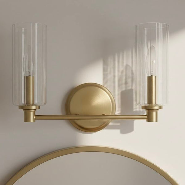 Regal - Double Light Vanity With Clear Ribbed Satin - Antique Brass / Clear