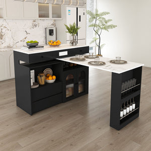Kitchen Island With Extendable & Rotating Table