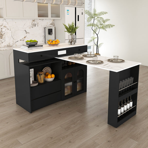 Kitchen Island With Extendable & Rotating Table