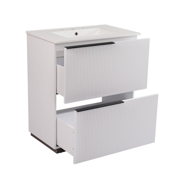 Fluted Bathroom Vanity With Ceramic Sink, Soft Close Slides