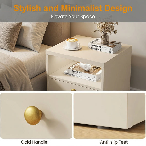 Nightstand With Door & Shelf, 2 Drawer Side Table