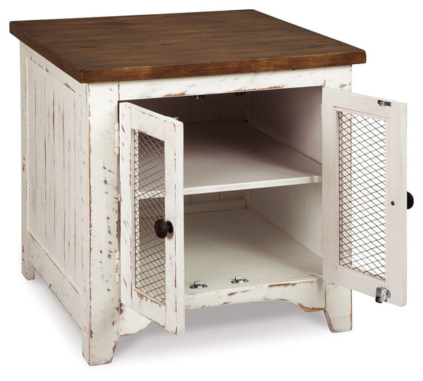Wystfield - Rectangular End Table - 2 Doors - White / Brown