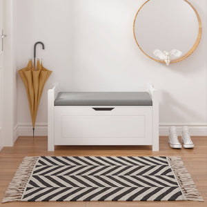 Kids Toy Box Chest Storage Cabinet With Cushion Seat Bench Flip Top Lid Safety Hinge - White