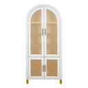 Tall Arched Cabinet With Rattan Doors & Adjustable Shelves