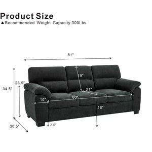 3 Seater Sofa With Padded Armrests And Triangular Leg
