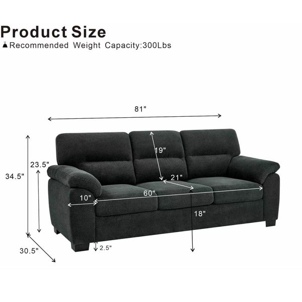 3 Seater Sofa With Padded Armrests And Triangular Leg