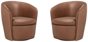 Barolo - 100% Italian Leather Swivel Club Chair (Set of 2)