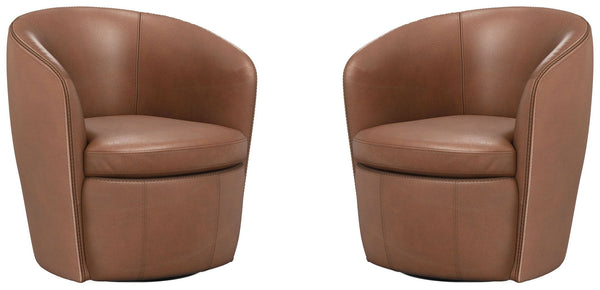 Barolo - 100% Italian Leather Swivel Club Chair (Set of 2)