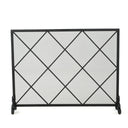Minimalist Single Panel Iron Fireplace Screen With Diamond Design
