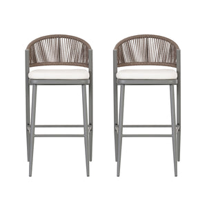 Outdoor Bar Height Metal Frame Counter Stools With Scallop Shaped Backrest & Water Resistant Cushions
