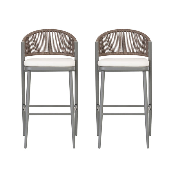 Outdoor Bar Height Metal Frame Counter Stools With Scallop Shaped Backrest & Water Resistant Cushions