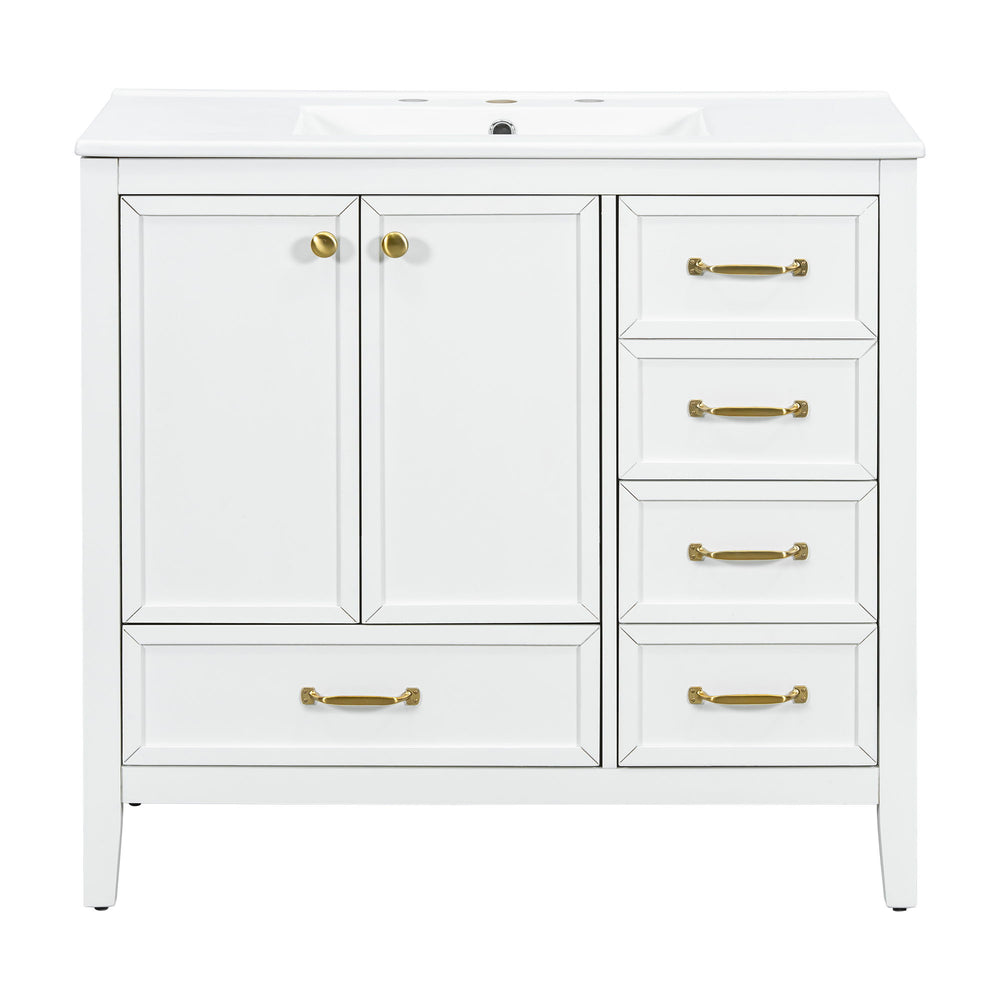 Elegant Vintage Bathroom Vanity & Sink And Soft Closing Door, 4 Drawers Of Different Sizes Frame