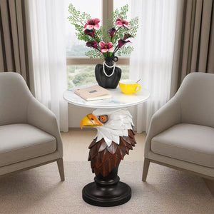 Eagle Head Accent Table, Animal Statue End Tables For Living Room - Brown / Antique White