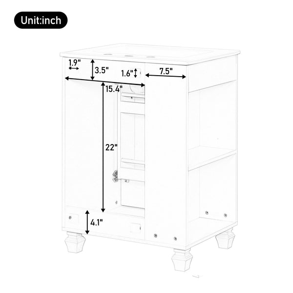 Classic Retro Bathroom Vanity With Sink, Door Shelf, Side Open Storage Frame