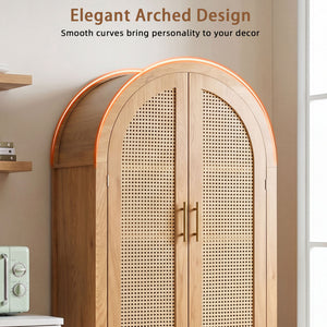 Tall Arched Cabinet With Rattan Doors & Adjustable Shelves