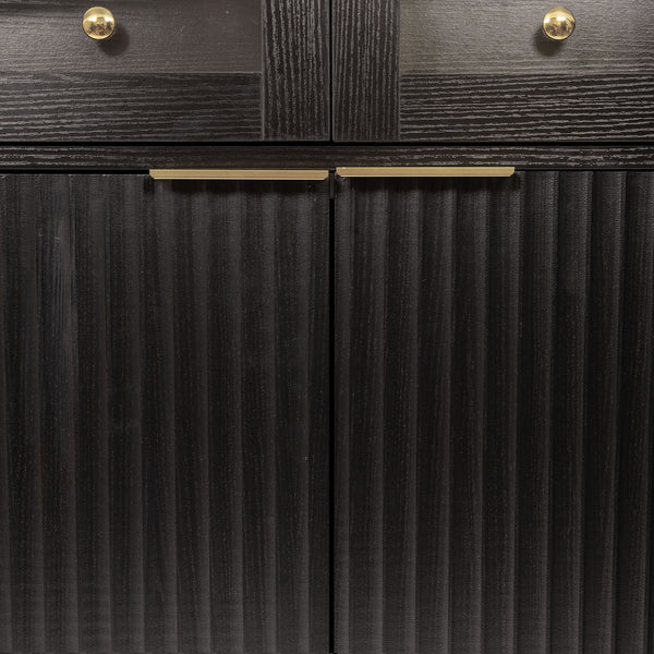 Fluted Tall Arched Pantry Cabinet With Adjustable Shelves, Glass Door & Hidden Drawer For Kitchen