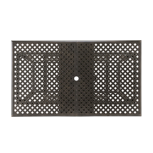 Outdoor Expandable Dining Table With Umbrella Holder, Lattice Pattern And Curved Legs - Black