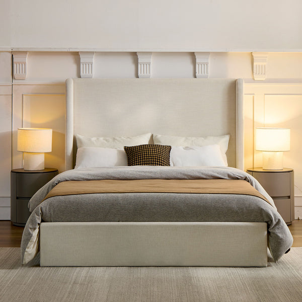 Caron - Upholstered Wingback Bed With High Headboard