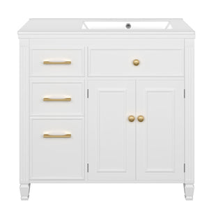 Bathroom Vanity With Sink, 1 Tip Out Drawer, 3 Side Drawers, Adjustable Shelf