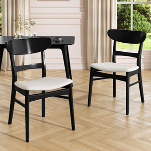 Dining Chairs With Upholstered Seat (Set of 2) - Black / Light Beige