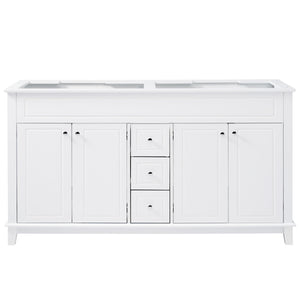 Bathroom Vanity Cabinet Only, 3 Drawers & 4 Doors & Double Layer Shelves - White