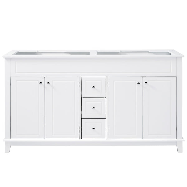 Bathroom Vanity Cabinet Only, 3 Drawers & 4 Doors & Double Layer Shelves - White