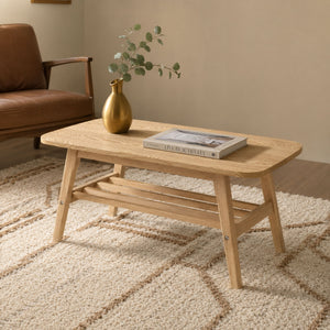 Coffee Table With Double Layer Storage For Living Rooms - Wood